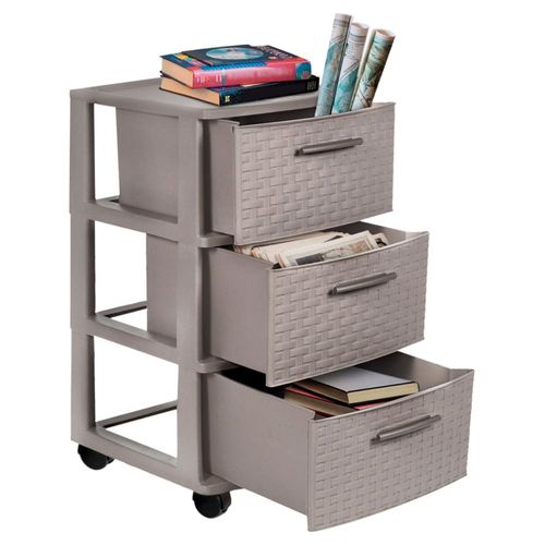 Cajonera Multiusos 3 Niveles Tipo Rattan Taupe