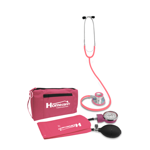Kit Baumanómetro Aneroide Estetoscopio Duplex Rosa 2600 Homecare
