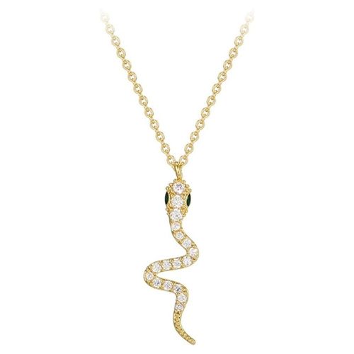 Cadena Y Dije Serpiente Cristales Oro Laminado 14k Dorado