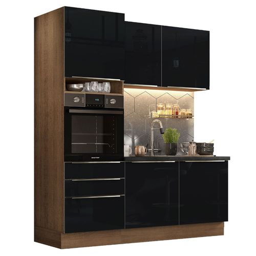 Cocina Compacta 180 cm Lux Marrón Negro Madesa 01