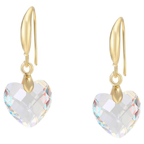 Aretes Corazon Cristal Cristal Oro 14k Laminado Blanco Color