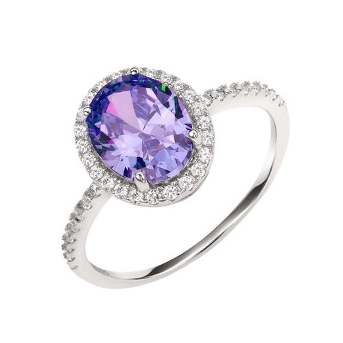 Anillo Pia lila hecho de plata .925 con baño de platino talla 8.