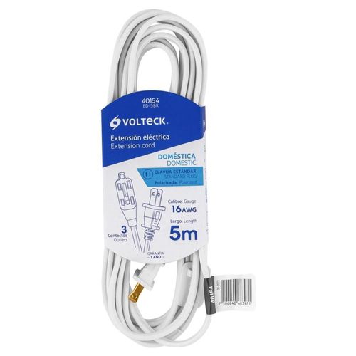 Extensión eléctrica doméstica 5 m blanca con clavija recta
