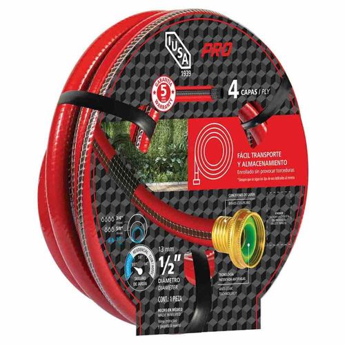 Manguera 15m, Pro, Cuatro Capas con Conexiones Metálicas