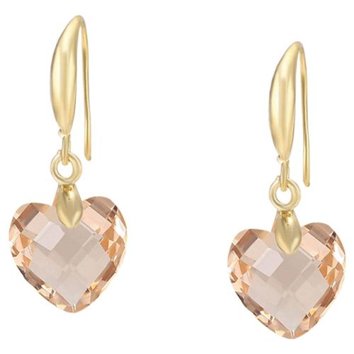 Aretes Corazon Cristal Cristal Oro 14k Laminado Café Color