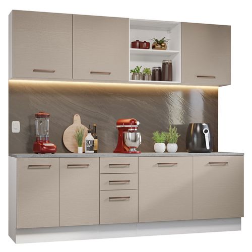 Cocina Integral 240x60cm Madesa Agata Blanco Crema 02