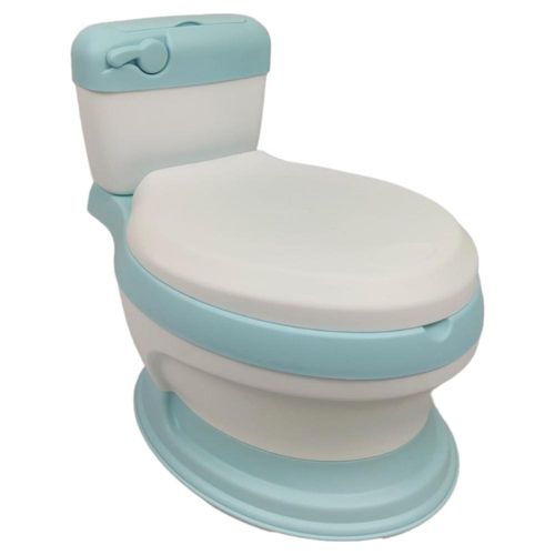 Baño entrenador con asiento acojinado con tapa y recipiente Azul