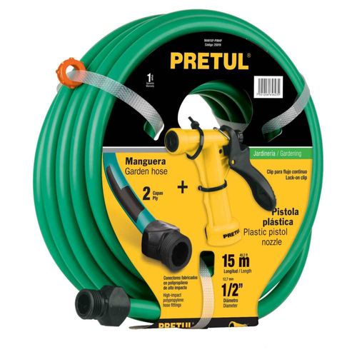 Manguera para jardín 15m Con Pistola Plástica Pretul 25019