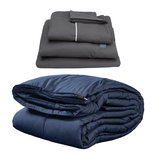 Edredón Individual Dicasa Homy Azul Marino + Sábanas  Royal Gris CZD