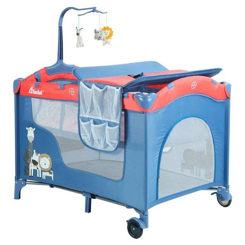 Corral para Bebe con Cambiador D'Bebe con Movil,Altura Ajustable Azul