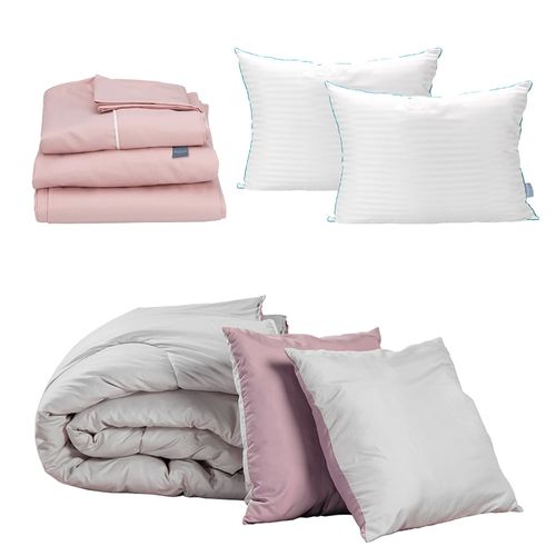 Set Edredón Matrimonial Couzy Lila/Gris+Sábanas + 2Almohadas Royal CZD