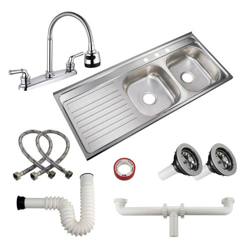 Kit Fregadero Tarja Doble Tina Sobreponer Escurridor Lado Izquierdo