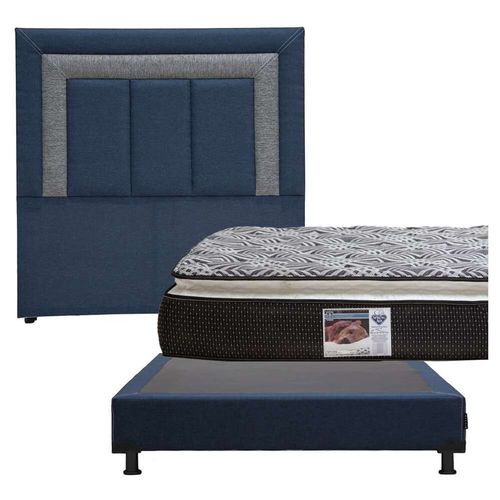 Cabecera Matrimonial Bora Azul M + Box + Colchón Spring Air Omega CZD