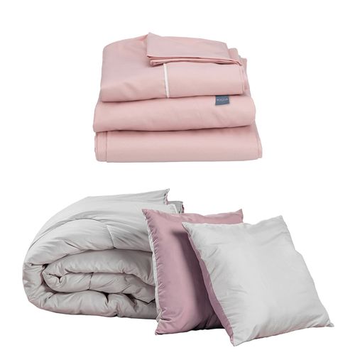 Set Edredón Queen Size Dicasa Couzy Lila / Gris + Sábanas Royal CZD