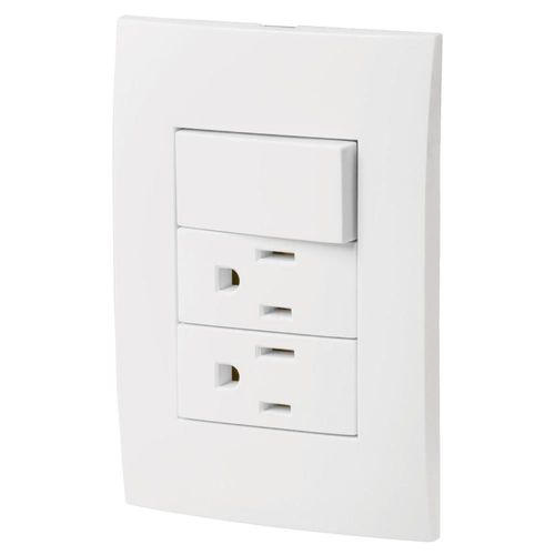 Placa armada 2 contactos e interruptor, línea Oslo, blanco Volteck