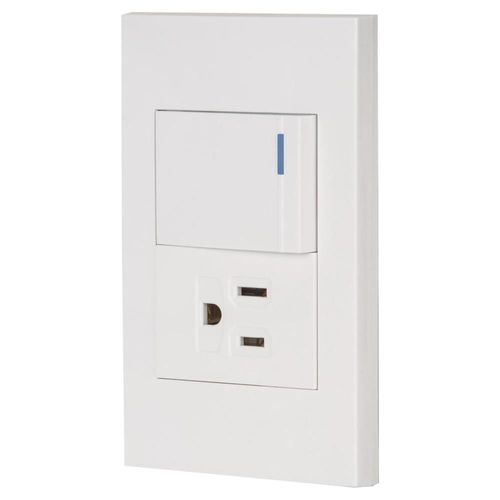 Placa armada 1 interruptor,1contacto,1.5mod,Española, blanco Volteck