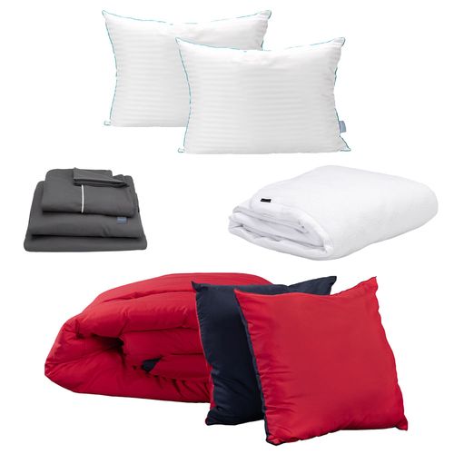 Set Edredón Queen Size Dicasa Couzy Rojo /Azul + Blancos CZD