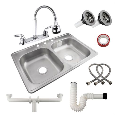 Kit Fregadero Tarja De Tina Doble Empotrable De Acero Inoxidable 83x56