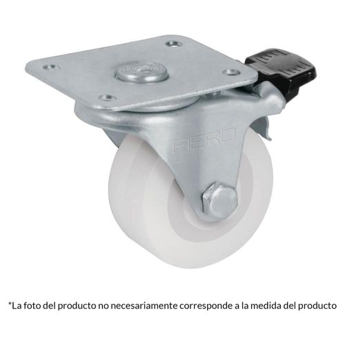 Rodaja de polietileno 2-1/2', placa giratoria,22mm con freno Fiero