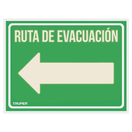 Letrero Ruta Evacuación Izquierda 21x28cm Truper