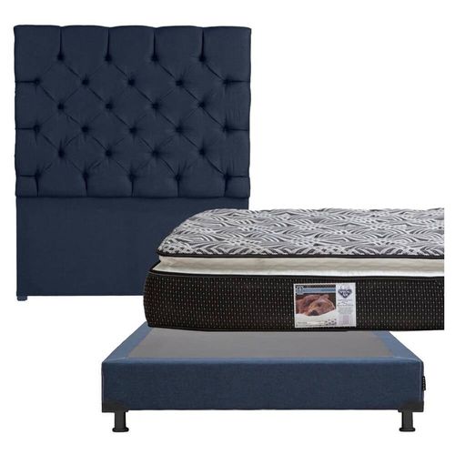 Cabecera Matrimonial Capri Azul M + Box + Colchón Spring Air Omega CZD