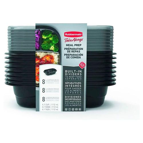 Set 8x Recipiente Alimentos Rubbermaid Plastico Negro 4.7tz