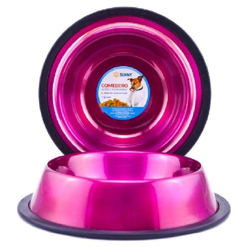 Plato Perro Gato 946 ml Antiderrapante Acero Inoxidable Sunny  Rosa