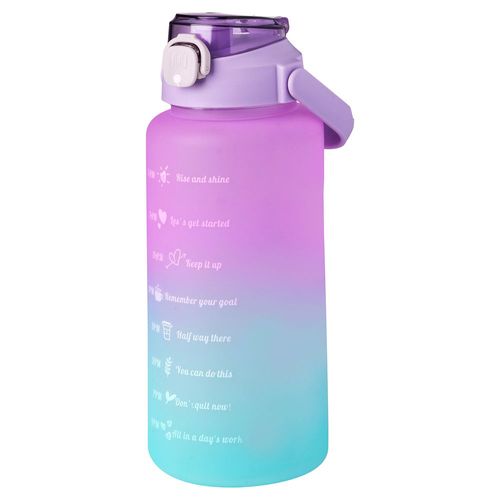 Botella Motivacional Deportiva Capacidad 2L Color Morado y Azul.
