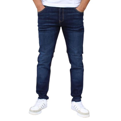 Pantalón semiskinny de mezclilla stretch color azul oscuro con deslavado