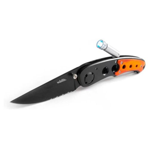 Navaja de bloqueo Wallis con linterna luz LED mango tipo madera y clip