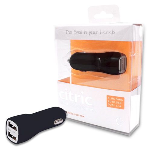 Cargador Para Auto Plug In 2Usb 2100 Mah Con Cable V8 Negro