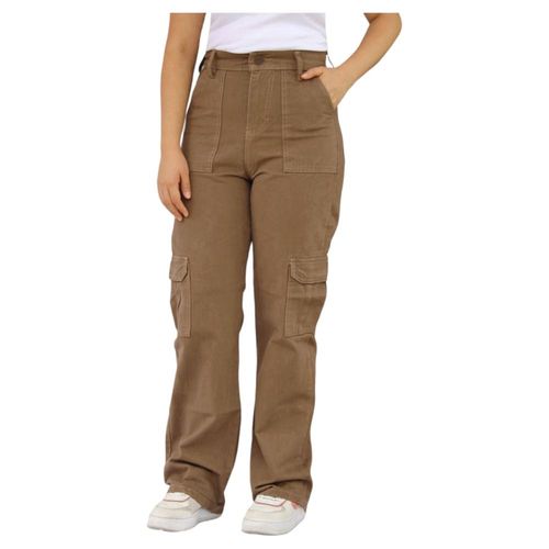 Pantalón Recto Cargo de Gabardina Rígida Para Dama Color Caqui
