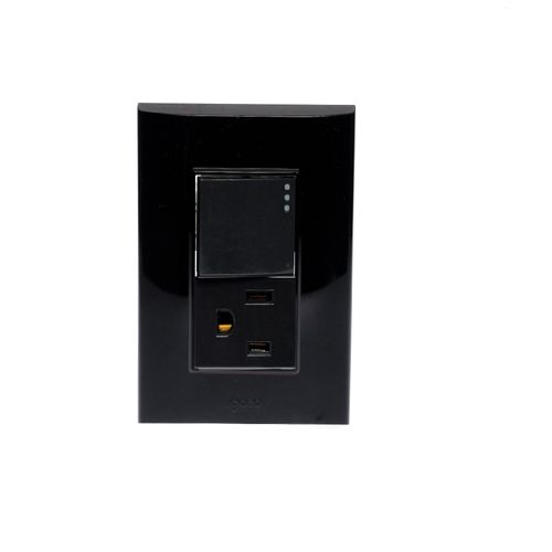 Placa Armada Apador Y contacto 2p+T 1.5 Módulos / Negro / Lugano