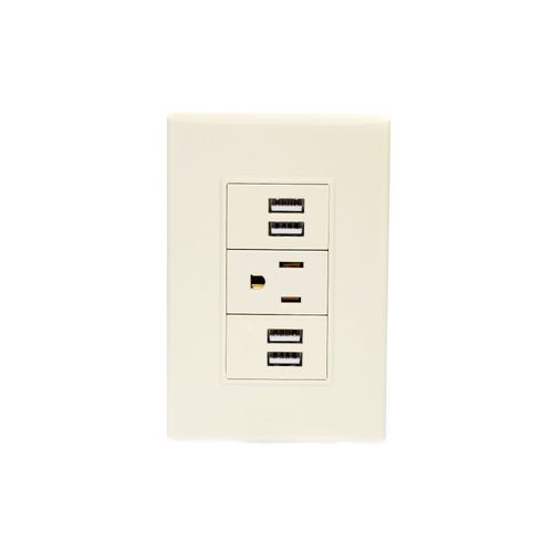 Placa Con 1 Contacto y 4 Tomas USB Marfíl / Lugano