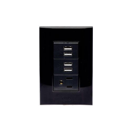 Placa Con 1 Contacto y 4 Tomas USB Negro / Lugano