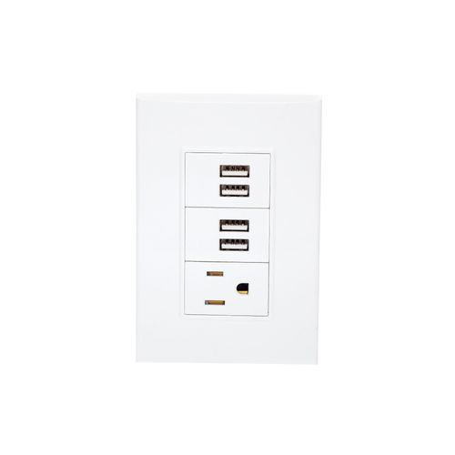 Placa Con 1 Contacto y 4 Tomas USB Blanco / Lugano