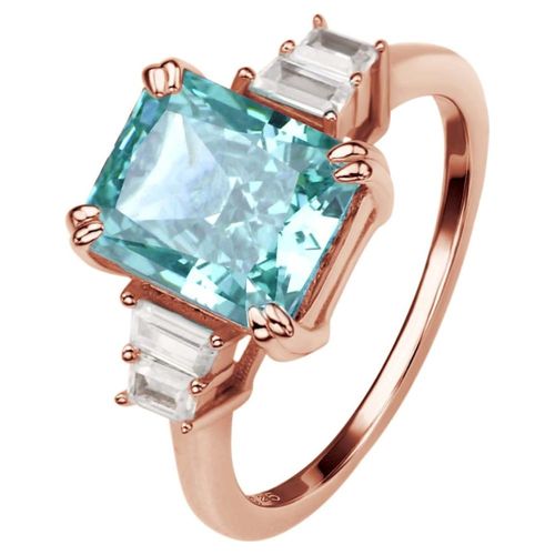Anillo Tessa azul de plata .925 con baño de oro rosa 18k talla 8.