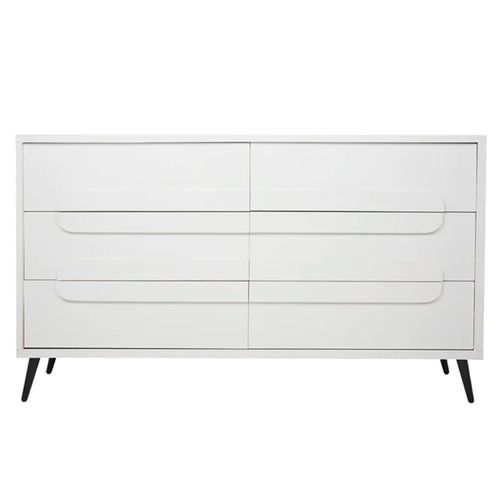 Cajonera Blanca de 6 Cajones con Patas de Metal Negras y Estructura de Madera Industrial