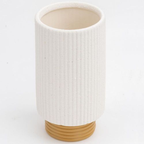 Jarrón Florero de Cerámica Blanco con base Café