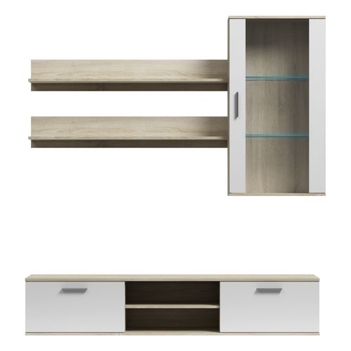 Mueble de TV Color Madera y Blanco de 2 Partes para TV.