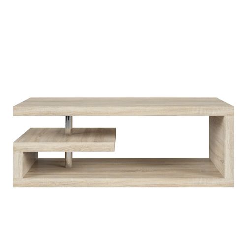 Mesa de Centro Rectangular Color Madera con Espacios de Almacenamiento y Soporte Metálico