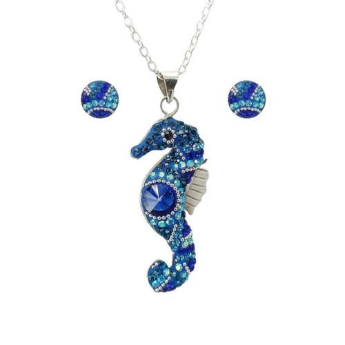 Collar y aretes Seahorse azul con plata .925 Zvezda