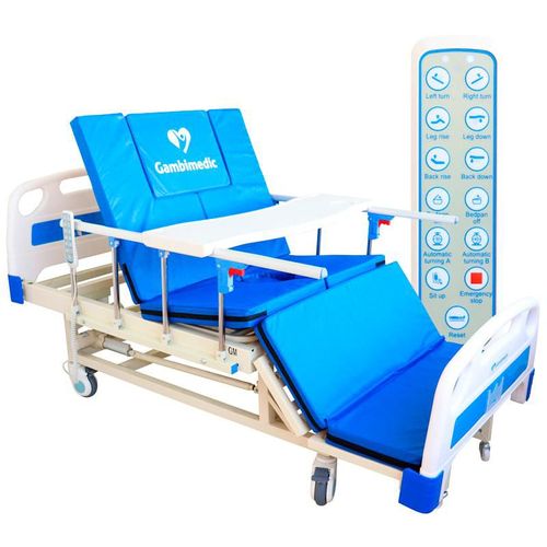 Gambimedic Cama Hospital Electrica Multifunciones Portasuero Colchon Posiciones Para Ir al Baño y Girar al Paciente Acostado Levanta Piernas y Espalda