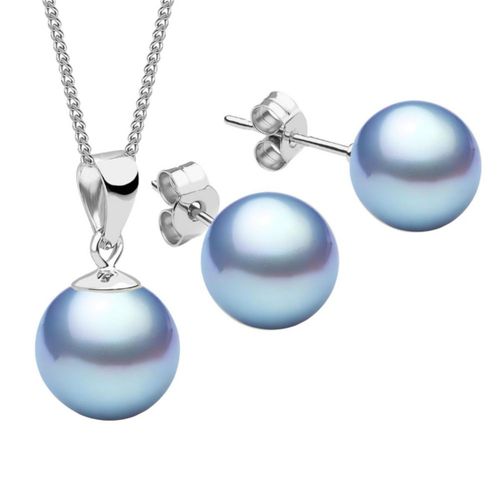 Collar y Aretes Perlas de cristal Azul Claro plata .925 Zvezda