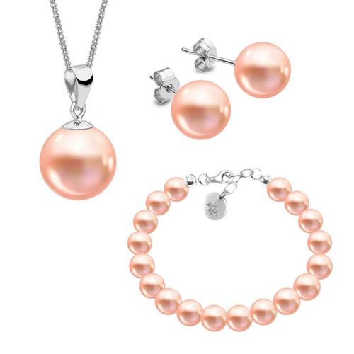 Collar aretes y pulsera Perlas de cristal Beige plata .925 Zvezda
