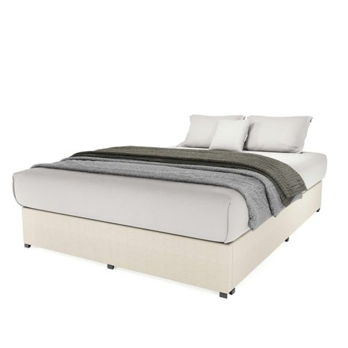 Base Cama Box Magna Matrimonial Madera Tapiz Lino Beige