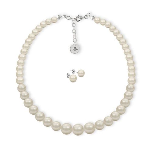 Collar y Aretes Perlas de cristal Crema plata .925 Zvezda