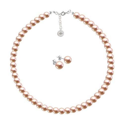Collar y aretes Perlas de cristal Oro Rosa plata .925 Zvezda