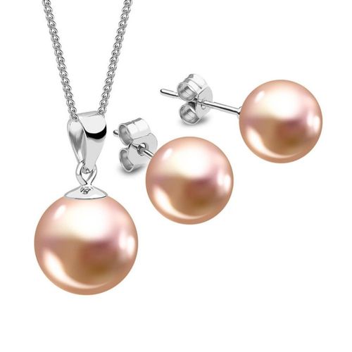 Collar y Aretes Perlas de cristal Oro Rosa plata .925 Zvezda