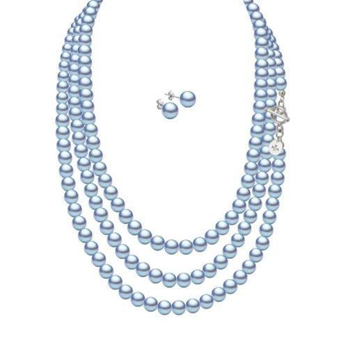 Collar y aretes Perlas de cristal Azul Claro plata .925 Zvezda